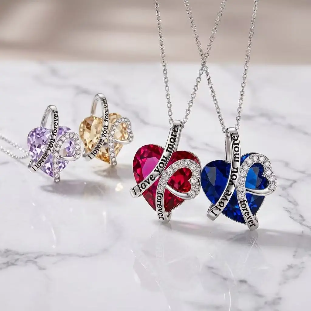 multi-color necklace, heart-shaped design, amulet and pendant, infinity heart pendant, elegant and fashionable matching. Women's jewelry set with multi-layered necklace，tarnish proof jewelry