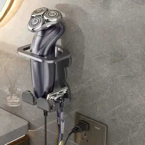 Wall-Mounted Storage Shelf for Electric Razors, Carbon Steel Material, No Nail Needed, Multifunctional Organizer for Bathroom