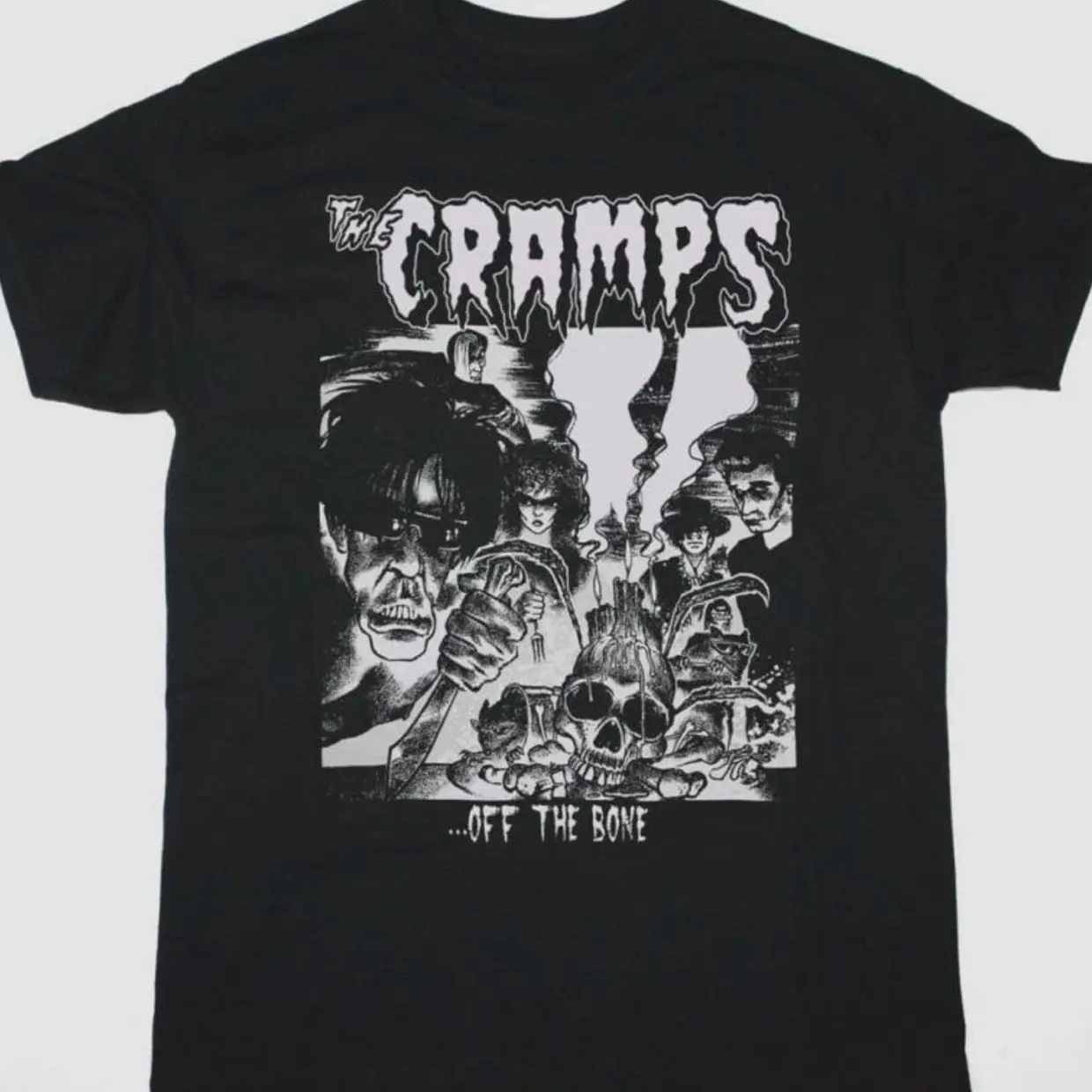 Vtg THE CRAMPS OFF THE BONE Cotton Black Full Size T Shirt For Men BT88 V