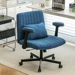 Ergonomic Modern Linen Fabric Blue Office Chair with Criss-Cross Ergonomic Armrest Support, Height-Adjustable Desk Chair for Adults, WFH Setup