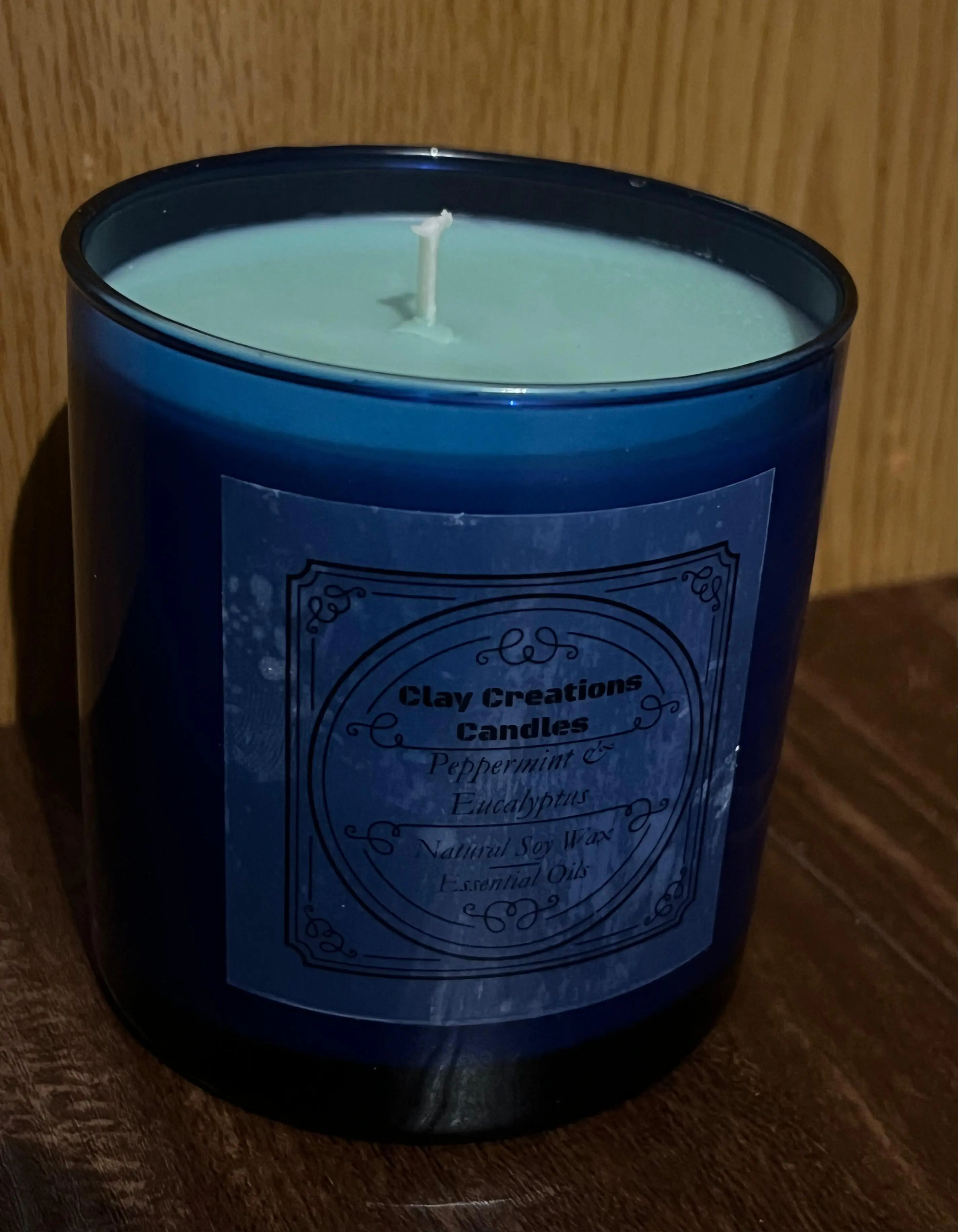 Peppermint & Eucalyptus 8oz Soy Candle- Blue Jar