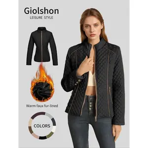 Women's Fall Winter Casual Hooded Puffer Jacket, Lightweight Warm Woven Fitted Coat with Pockets, Daily Wear Outerwear