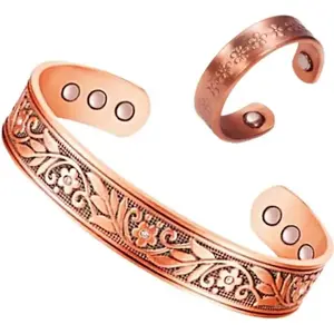 Pure Copper Bracelet for Women - Adjustable (Bracelet + Ring), Relieves Arthritis Pain