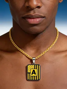 Men's Stainless Steel Letter Necklace, Alphabet Necklace, Titanium Steel Square Capital 26 Letters Pendant, Punk Style Ethnic Pattern, All Seasons