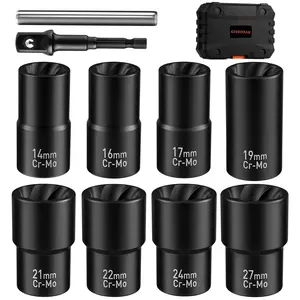 Wheel Lock Removal Kit, 10 Piece Lug Nut Remover, 1/2-Inch-Drive Impact Easy Out Bolt Extractor Socket Set for Removing Damaged, Frozen, Rusted, Rounded-Off Bolts, Nuts & Screws