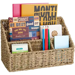 Mail Organizer for Countertops, Desk Mail Sorter with Pencil Holder Magazine File Holder, Desk Organizer and Accessories(Seagrass)