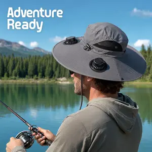 2026 New Cooling Fan Hat: UPF 50+ UV Protection Wide Brim Solar Hat for Hiking - Dual Power USB Rechargeable Personal Fan Bucket Hat - Water-Resistant Performance Trekking Hat for Summer Outdoors Sunscreen Hat