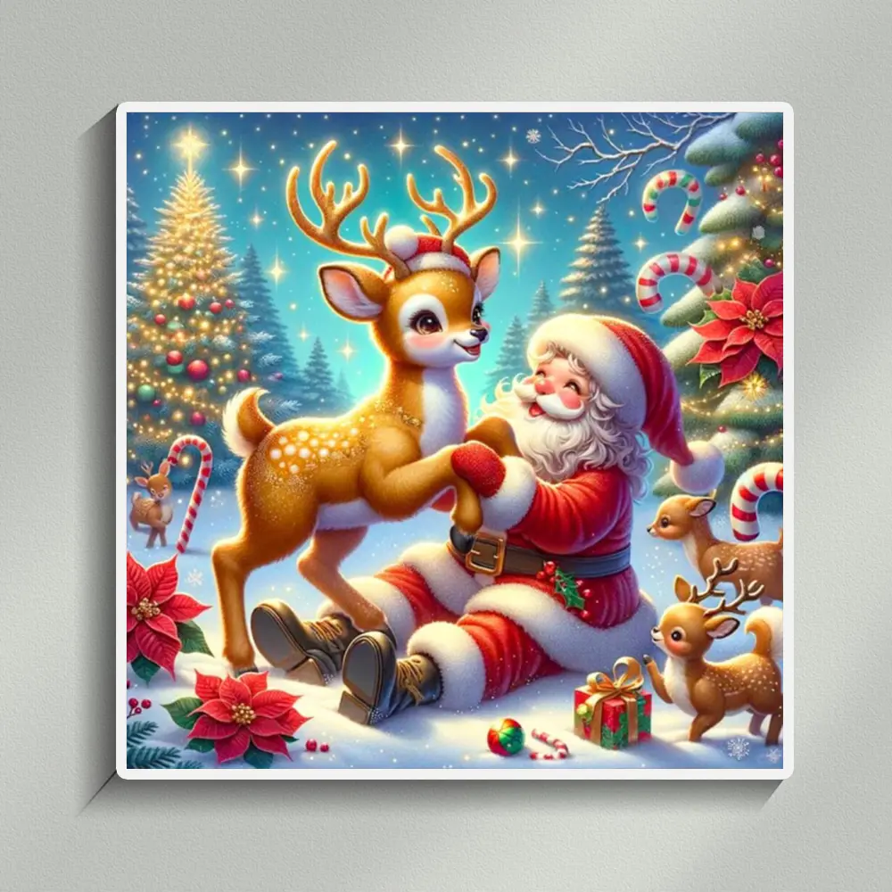 Christmas Diamond Painting Kits Elk and Santa Claus Cartoon Diamond Embroidery Santa Claus Mosaic Cross Stitch DIY Art Home Decoration （ Picture Size 30x30cm ）