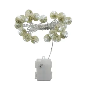 LumaBase Battery-Operated String Lights - 20 Antique Silver Balls, Rustic Chic White LEDs, 6-Hour Timer for Home Decor & Ambient Lighting