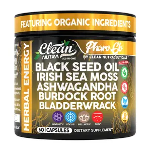 Clean Nutra Black Seed Oil, Irish Sea Moss, Ashwagandha, Burdock Root, Bladderwrack & Black Pepper for Natural Immunity & Stress Support - Pharo Glow