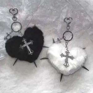 Adorable Heart Rivet Plush Keychain, Fluffy Heart Key Ring, Car Key Chain, Cute Backpack Charm, Birthday Gift, All Seasons Accessory