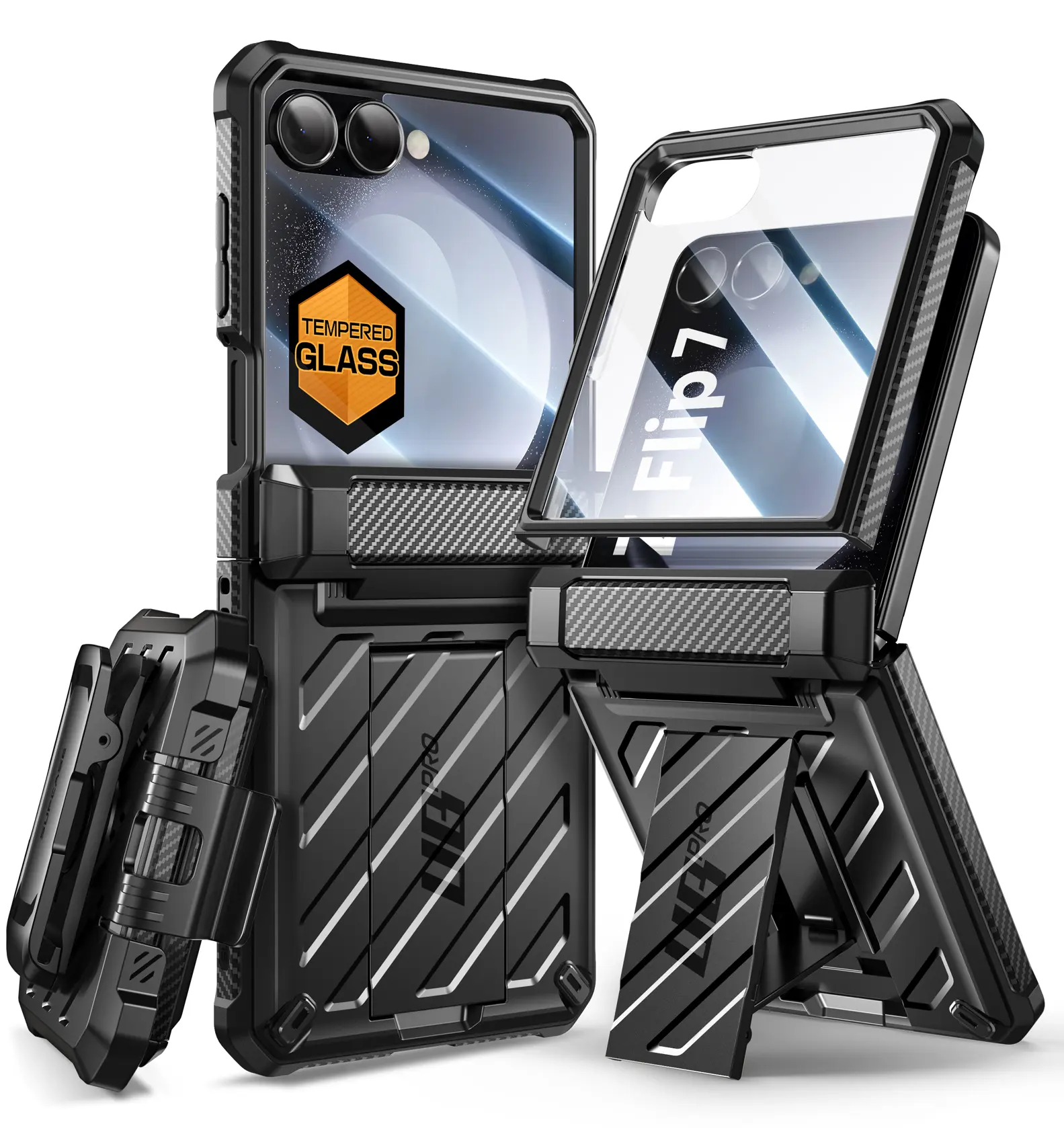 SUPCASE Unicorn Beetle Pro Protective Smartphone Casing for Samsung Galaxy Z Flip 7 - Integrated Stand, Belt-Clip, Hinge Protection, Front Tempered Glass Protector, Full Body Military-Grade Shockproof Handheld Accessory with Magnetic Wireless Support, Cel
