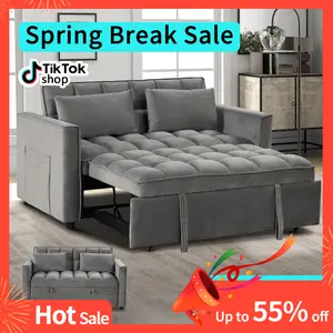 [Springtok Deal] 3 in 1 Convertible Sofa Bed, Modern Loveseat, Pull-out Bed for Living Room, Small Sofa with Reclining Backrest, Pillows and Side Storage Pocket, Available in a variety of colors