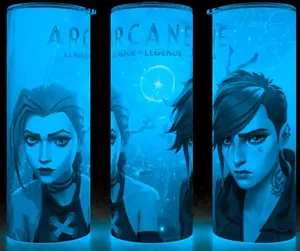 Glow in the Dark Jinx and Vi Arcane League of Legends Anime  Gamer Cup Mug Tumbler 20oz with Lid & Straw, Stainless Steel, Lightweight Design for Hydration - Reusable, Stylish