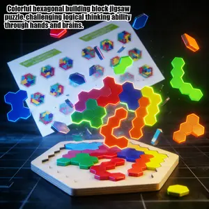 1pc Wooden Hexagon Puzzle for Kids - Brain Teaser Logic Game, Colorful Geometric Tangram Jigsaw, Educational Stress Relief Fidget Toy, Birthday Gift for Ages 3+