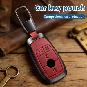 Compatible with Mercedes Benz Key Fob Cover with Keychain,Genuine leather 360 Degree Protection Key Shell Case for 2020-2025 GLA GLE GLS 2018-2021 S-Class 2019-2023 E-Class A-Class C-Class G-Class-Chalk