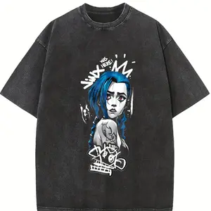 valentine shirts Retro Vintage Jinx x Powder Arcane: League of Legends Washed T-shirt Game Cotton, FPS, Game Lover Unisex Shirt Gift for Him Her Y2K Hoodie Sweatshirt Clothes Menswear streetwear t-shirt clothes