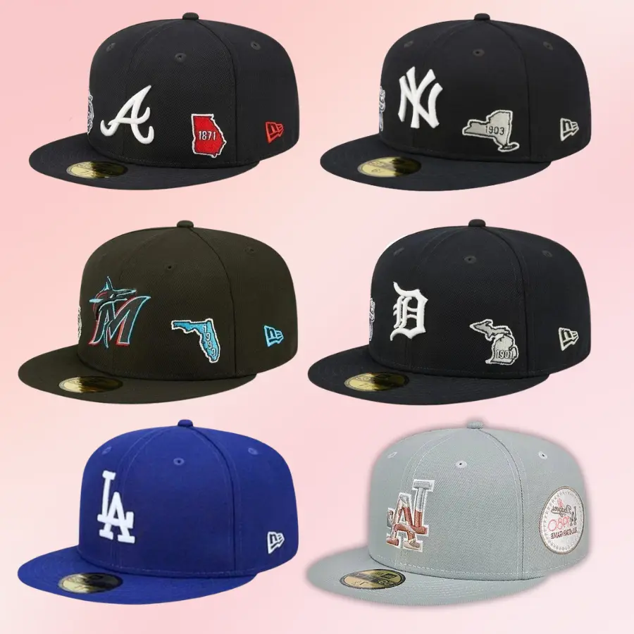 New Era 59FIFTY Fitted Snapback Hat Collection, Atlanta Braves, Detroit Tigers, Boston Red Sox, Miami Marlins, Los Angeles Dodgers, New York Yankees Baseball Cap, Flat Brim Streetwear, Unisex Sports Hat