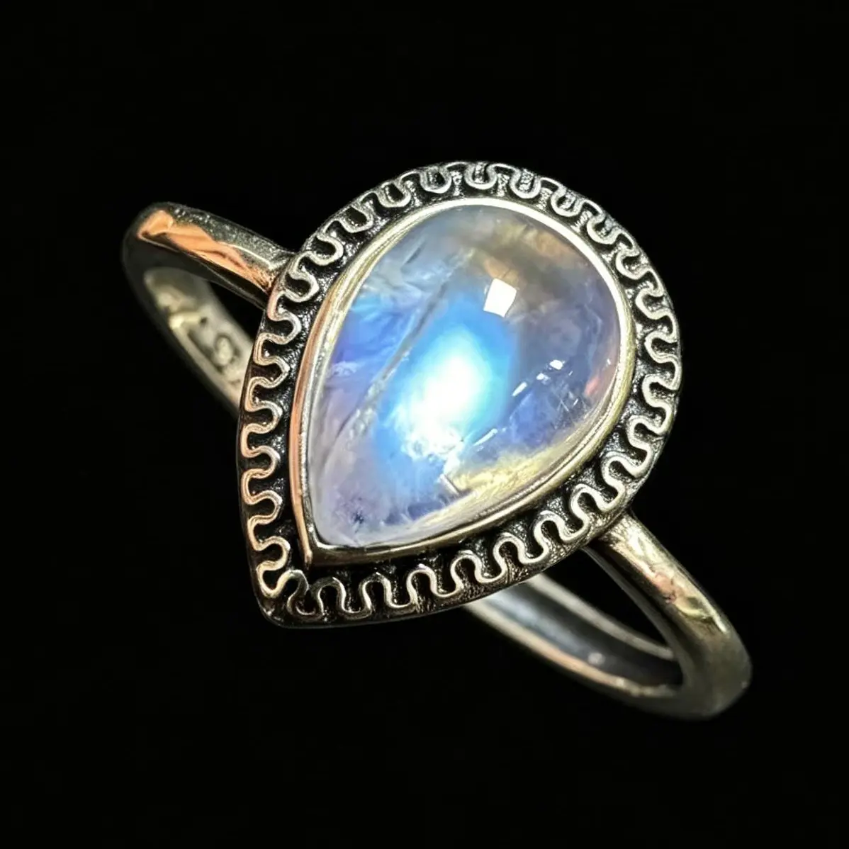 Teardrop Moonstone Adjustable 925 Silver Ring