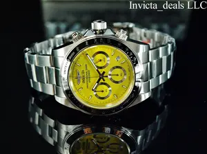 Rare Invicta Men's 40mm SPEEDWAY DRAGSTER Chronograph YELLOW DIAL Silver Stainless Steel Watch