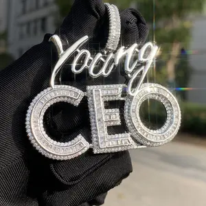 Hiphop Jewelry High Quality CEO Name Pendant Iced Out Pave Baguette Zircon Punk Necklace For Unisex Fashion Party Gfit