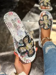 Women's Floral Braided Sandals, Summer New Arrival, Colorful All-Over Print, Boho Style, PU Leather, Rubber Sole, Beach Shoes