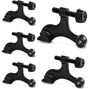 5 Pack  Hinge Pin Door Stopper Set, Adjustable Heavy Duty Door Stoppers with White Rubber Bumper Tips,Tool-Free Install, Quiet Close, Wall & Door Protection, Black (2-1/2" x /4")