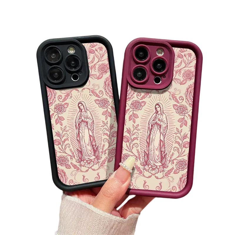 Virgin Mary Pattern Phone Case for iPhone 17 16 15 14 13 12 11 – Soft TPU, Fully Protected & Shockproof Cover Stylish Trendy Gift for Christian Faith Lovers!