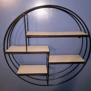 Round Industrial Shelf - Black Metal Design with Three Vertical Shelves, Ideal for Storage and Display