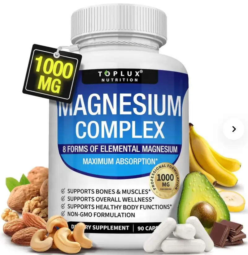  ON Sale Toplux Magnesium Complex 1000mg High Absorption 8 Types of Elemental Magnesium Non-GMO - 90 Capsules ﻿