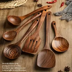 Eco-Friendly Wooden Kitchen Utensil Set - Wooden Cooking Tools, 8 Piece Teak Wood, Zero Waste Kitchen Upgrade, Durable and Reusable