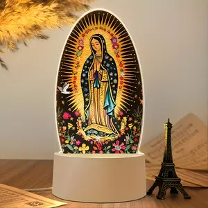 Guadalupe Virgin Mary Night Light, Decorative Night Light, USB Powered Acrylic LED Lamp, Floral Design, Bright Neon Colors, Church Office Bedside Decor, Christmas Gift