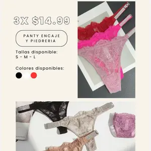 Tanga encaje estilo VS Lace thong in VS style Panty encaje y piedreria Tallas S M L Colores disponibles Negro Blanco Rojo