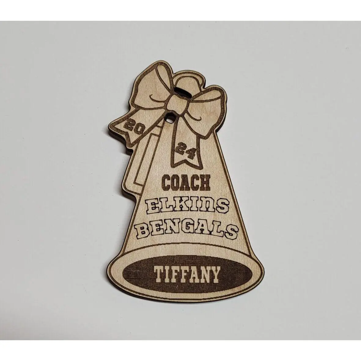 Custom Cheerleading Coach Ornament – Megaphone with Bow & Team Name