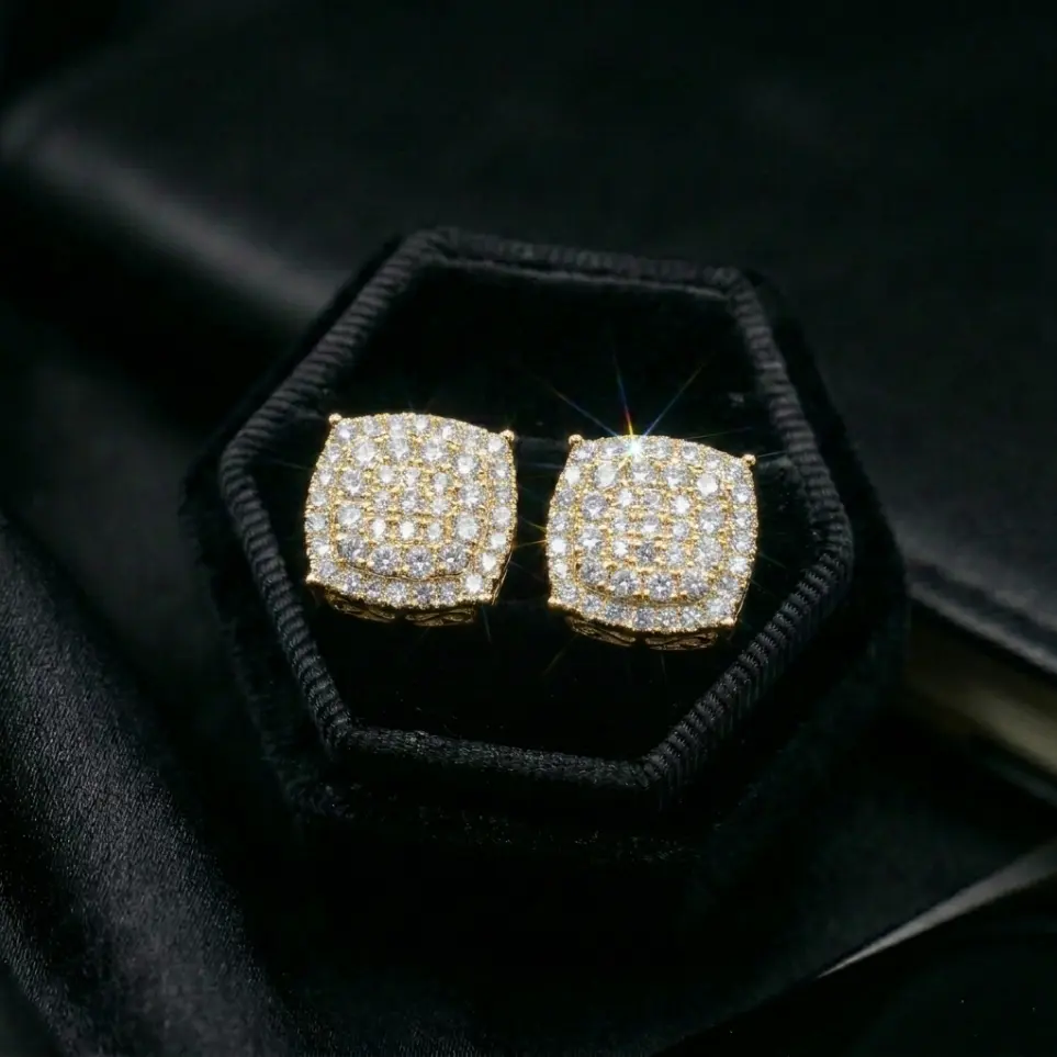 Unisex 1.2cm（12mm）Square Full Pavé Hip Hop Oversized Earrings - AAA Grade Cubic Zircon, Glamorous Artificial Gemstone Jewelry for Birthday, Anniversary, Men's Earrings Daily Wear Accessory, Glamorous Artificial Gemstone Earrings