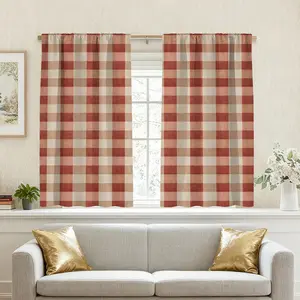 2pcs Rustic Checkered Harmony Semi- Blackout Curtains Rod Pocket Design - Ideal for Art Deco Style Space, Café, Office - Home Decoration (Not Muti Layer Curtains)​
