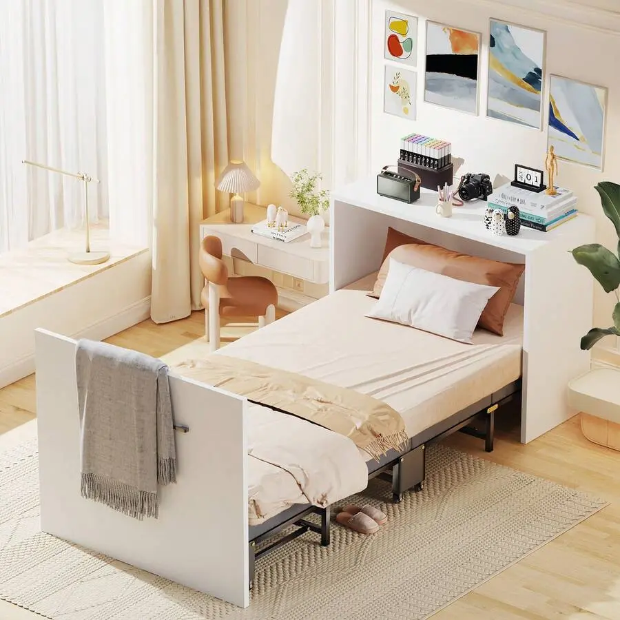2 In 1  Cabinet, Hide A  Cabinet, Folding  Into Cabinets, Space-Saving Pull Out Murphy  Chest For Small Place Office Nap, With Mattresses bed Handle Vertical Dresser