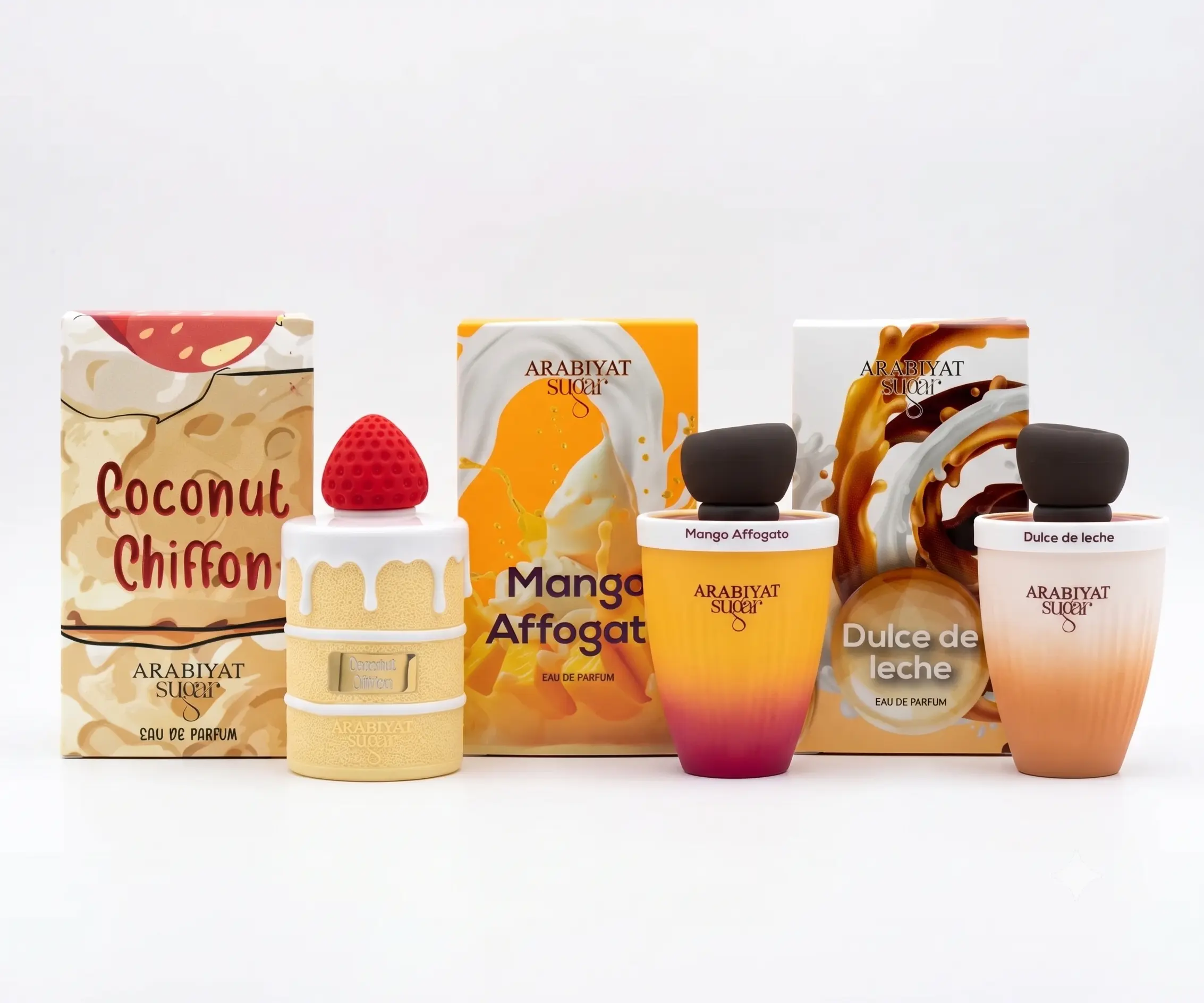 ARABIYAT PRESTIGE MANGO AFFOGATO,DULCE DE LECHE & COCONUT CHIFFON COMBO PACK OF 3PCS 3.4 FL.OZ EDP FOR WOMAN AND MEN