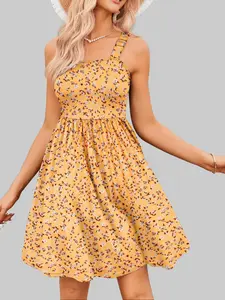 Women's Summer Dress Floral Square Neck Sleeveless Casual Dress with Pockets A-line Swing Mini Dresses Sundress