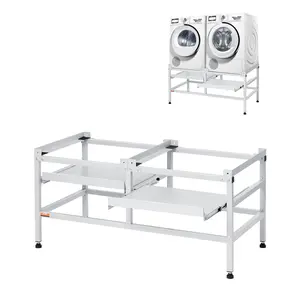 VEVOR Washing Machine Stand, 48.5x25-Inch Washer Laundry Pedestal, 590LBS Load Capacity Washer And Dryer Pedestal Base with Double Trays, 4 Adjustable Feet for Lifting Washing Machines, Carbon Steel