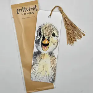 Critterwit & Company Duckling Bookmark Handcrafted with Vibrant Full-Color Printing & Protective Laminate Finish 2x6 Inches with Shiny Gold Tassel for Book Lovers