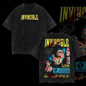 Superstyle Limited Edition Invincible Essential Comic Double Printed Oversize Lightweight Acid Washed Tee, TV Series Graphic Tee Cotton T-Shirt