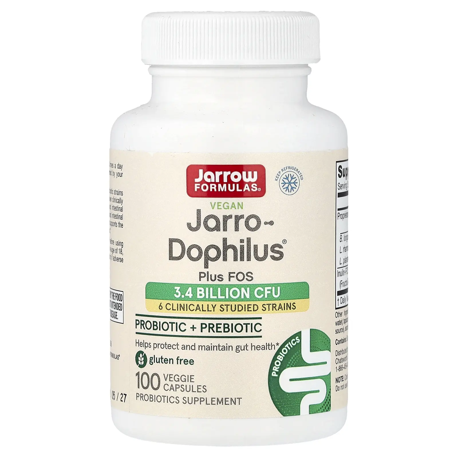 Jarrow Formulas Vegan Jarro-Dophilus® Plus FOS, 100 Veggie Capsules