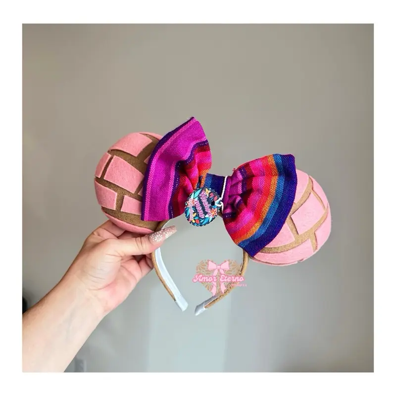 Pan Dulce Conchitas Ears Statement Bow Headband with Sarape Bow, Latina Cultural Themed Fashion Hair Accessory, Statement Bow Headbands