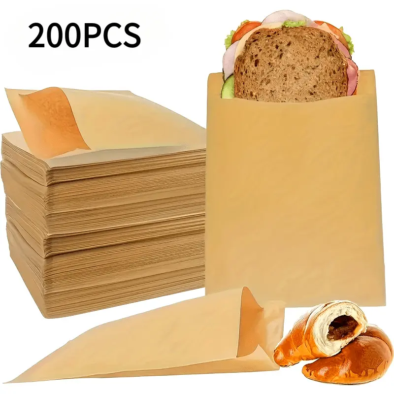 200pcs Heavy Duty High Quality Baking Parchment Paper Bags for Sandwiches, Burgers, BBQ, Deli And Bakeries, Great for Picnics And BBQ Events, / Cakes / Bread / Pies / Pizza Universal |   High Temperature Resistant Oven Air Fryer Special |   Versatile Ki