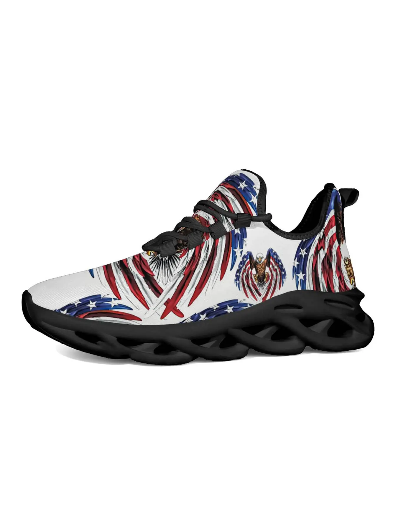 American Eagle Flag Print Casual Sneakers, Vintage Streetwear Design with Hollow Out Sole, Lightweight and Colorful with Star Stripe Pattern, Trendy and Versatile for Women, Perfect for Street, Skate, and Park Outings