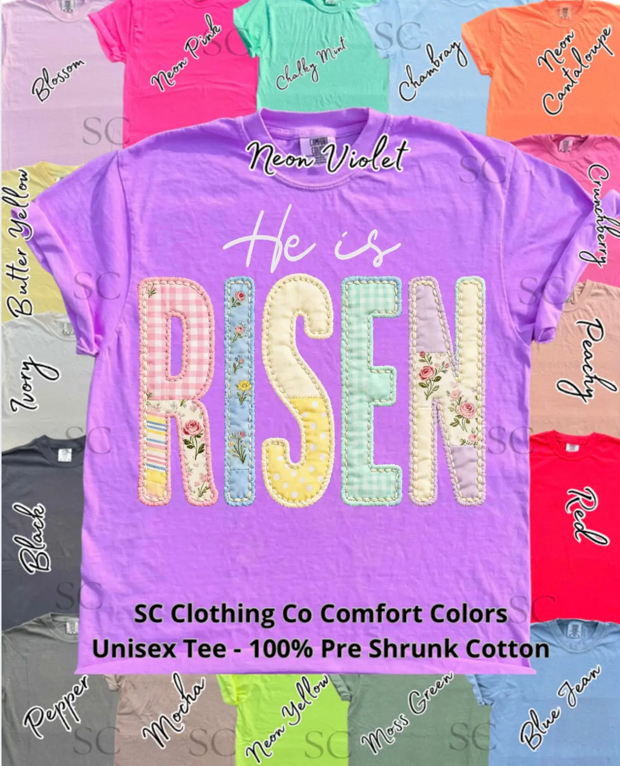 He is Risen FAUX stitching Comfort Colors Tee