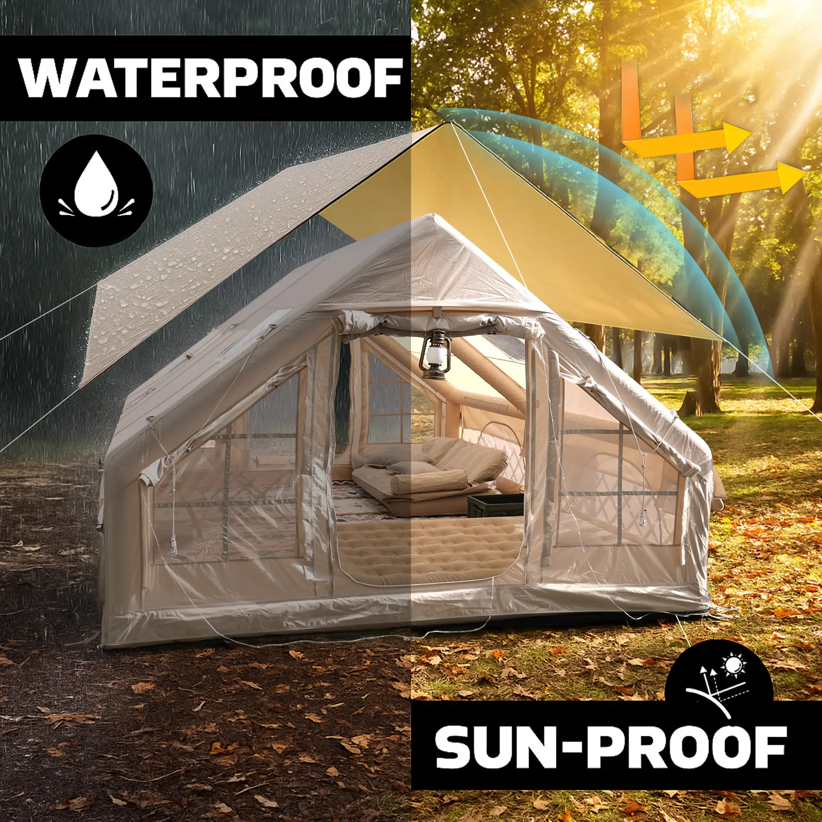 SENLEETO Instant Inflatable Easy Setup Tent - 129 sq ft, No AC