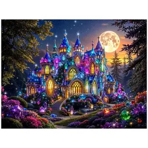 Multiple sizes available including square and round diamonds. This 5D DIY diamond painting set diamond art embroidery kit handmade furniture decor holiday birthday art personalized gift Handmade Gifts. Moonlit crystal castle wall art diamond painting kits