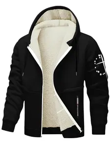 Men's Star Print Hooded Sweatshirt Jacket, Graphic Print Hoodie, Fall & Winter Casual Loose-Fit Outerwear, Drawstring Design with Zipper Pocket